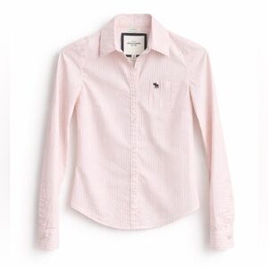 Abercrombie Kids Pink Striped Button-Down Shirt | Girls Size M | Stretch Cotton